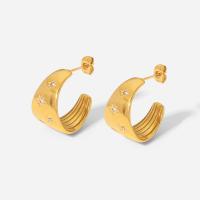 Titanium Steel Earrings, Donut, Vacuum Ion Plating, fashion jewelry & micro pave cubic zirconia & for woman, golden 