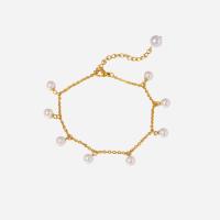 Stainless Steel Anklets Jewelry, 304 Stainless Steel, with Plastic Pearl, with 6cm extender chain, Round, Vacuum Ion Plating, Adjustable & fashion jewelry & for woman, golden, 6mm,2mm .5 cm 