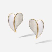 Stainless Steel Stud Earring, 304 Stainless Steel, Heart, Vacuum Ion Plating, fashion jewelry & for woman & enamel, white 