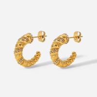 Titanium Steel Earrings, Donut, Vacuum Ion Plating, fashion jewelry & micro pave cubic zirconia & for woman, golden 