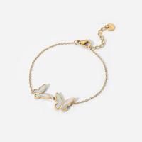 Titanium Steel Bracelet & Bangle, with White Shell, with 3cm extender chain, Butterfly, Vacuum Ion Plating, Adjustable & fashion jewelry & for woman, gold, 11mm cm 