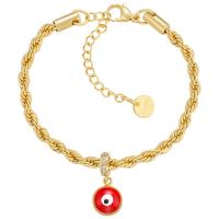 Evil Eye Jewelry Bracelet, Brass, gold color plated, for woman & enamel 170mm 