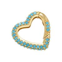 Brass Snap Clasp, Heart, plated, micro pave cubic zirconia 