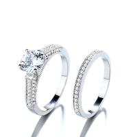 Cupronickel Ring Set, platinum plated, 2 pieces & micro pave cubic zirconia & for woman, US Ring 
