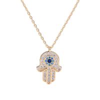 Cupronickel Necklace, Hamsa, plated, oval chain & for woman & with rhinestone Approx 16 Inch 