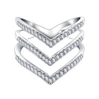 Cubic Zirconia Micro Pave Brass Finger Ring, Letter V, plated & micro pave cubic zirconia & for woman & hollow US Ring 