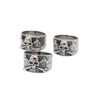 Rhinestone Stainless Steel Finger Ring, 304 Stainless Steel, Skull & for man & with rhinestone US Ring 
