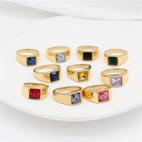 Stainless Steel Finger Ring, 304 Stainless Steel, with Glass, Square, real gold plated, Unisex 10mm, US Ring 