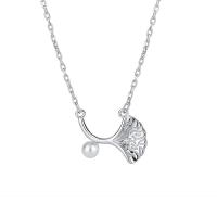 Sterling Silver Jewelry Necklace, 925 Sterling Silver, with Shell Pearl, with 1.96 inch extender chain, Ginkgo Leaf, plated, for woman Approx 15.74 Inch 