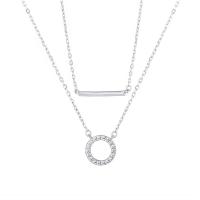 Cubic Zircon Micro Pave Sterling Silver Necklace, 925 Sterling Silver, with 1.96 inch extender chain, plated, Double Layer & micro pave cubic zirconia & for woman Approx 15.74 Inch 