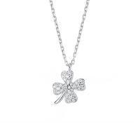 Cubic Zircon Micro Pave Sterling Silver Necklace, 925 Sterling Silver, with 1.96 inch extender chain, Four Leaf Clover, plated, micro pave cubic zirconia & for woman Approx 15.74 Inch 