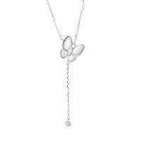Cubic Zircon Micro Pave Sterling Silver Necklace, 925 Sterling Silver, with White Shell, with 1.96 inch extender chain, Butterfly, plated, micro pave cubic zirconia & for woman Approx 15.74 Inch 