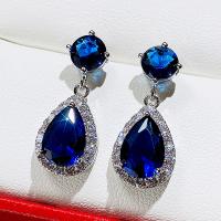 Cubic Zircon (CZ) Drop Earring, Brass, platinum color plated, micro pave cubic zirconia & for woman 