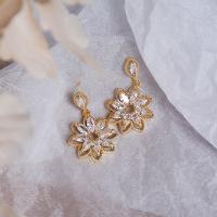 Cubic Zirconia Micro Pave Brass Earring, Flower, gold color plated, micro pave cubic zirconia & for woman & hollow, 28mm 