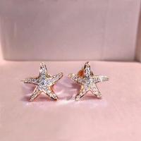 Cubic Zirconia Micro Pave Brass Earring, Starfish, plated, micro pave cubic zirconia & for woman 12.5mm 