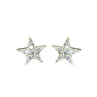 Rhinestone Brass Stud Earring, Star, gold color plated, for woman & with rhinestone 