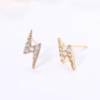 Cubic Zirconia Micro Pave Brass Earring, Lightning Symbol, plated, micro pave cubic zirconia & for woman 
