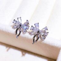 Cubic Zirconia Micro Pave Brass Earring, Bowknot, platinum color plated, micro pave cubic zirconia & for woman 