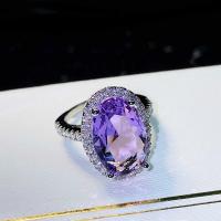 Circón cúbico anillo de dedo de latón, metal, chapado en color de platina, diverso tamaño para la opción & micro arcilla de zirconia cúbica & para mujer, Púrpura, 14x10mm, Vendido por UD