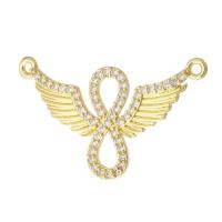Cubic Zirconia Micro Pave Brass Connector, Wing Shape, gold color plated, fashion jewelry & DIY & micro pave cubic zirconia & for woman, golden Approx 1mm 