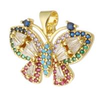 Cubic Zirconia Micro Pave Brass Pendant, Butterfly, gold color plated, fashion jewelry & DIY & micro pave cubic zirconia & for woman, multi-colored Approx 3mm 
