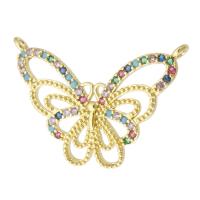 Cubic Zirconia Micro Pave Brass Pendant, Butterfly, gold color plated, fashion jewelry & DIY & micro pave cubic zirconia & for woman, multi-colored Approx 1mm 
