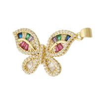 Cubic Zirconia Micro Pave Brass Pendant, Butterfly, gold color plated, fashion jewelry & DIY & micro pave cubic zirconia & for woman, multi-colored Approx 3mm 