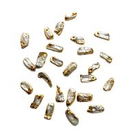 Латунный кулон с культивированным пресноводным жемчугом, Пресноводные жемчуги, с Латунь, Нерегулярные, плакирован золотом, Мужская, белый, 5x8- продается PC