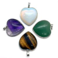 Gemstone Brass Pendants, Natural Stone, with Brass, Heart, silver color plated & Unisex 