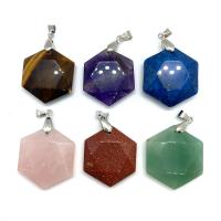 Gemstone ювелирные изделия Кулон, Природный камень, Шестиугольник, различные материалы для выбора & Мужская & граненый, Много цветов для выбора, 31mm, продается PC