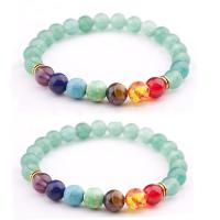 Gemstone Bracelets, Green Aventurine, with Mixed Material & Zinc Alloy, Round, gold color plated, elastic & Unisex, mixed colors, 8mm .5 Inch 