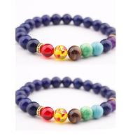 Gemstone Bracelets, Lapis Lazuli, with Gemstone & Zinc Alloy, Round, gold color plated, elastic & Unisex, mixed colors, 8mm .5 Inch 