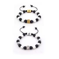 Gemstone Bracelets, Lava, with Howlite & Polyester Cord & Zinc Alloy, Square, plated, Unisex & adjustable 8mm .5 Inch 