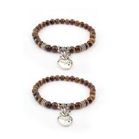 Tiger Eye Stone Bracelets, with Zinc Alloy, Apple, silver color plated, elastic & Unisex, 8mm .5 Inch 