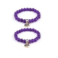 calcédoine mauve bracelet, avec alliage de zinc, Placage de couleur argentée, élastique & unisexe, violet, 8mm, Vendu par PC