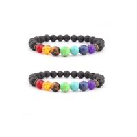 Gemstone Bracelets, Lava, with Gemstone & Zinc Alloy, Round, gold color plated, elastic & Unisex, mixed colors, 8mm .5 Inch 