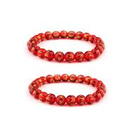 Red Agate Bracelets, Round, elastic & Unisex & gold accent, red, 8mm .5 Inch 
