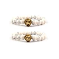 Howlite Bracelet, with Zinc Alloy, Lion, gold color plated, elastic & Unisex, 8mm .5 Inch 