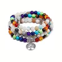 Wrap Bracelets, Gemstone, with Zinc Alloy, Round, silver color plated, multilayer & Unisex Approx 34.65 Inch 