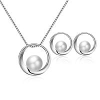Fashion Zinc Alloy Jewelry Sets, Stud Earring & necklace, with Plastic Pearl, plated, 2 pieces & for woman 16*16mm,20*20mm Approx 15.75 Inch 