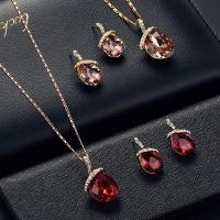 Rhinestone Zinc Alloy Jewelry Set, Stud Earring & necklace, plated, 2 pieces & for woman & with rhinestone 12*21mm,19*27mm Approx 15.75 Inch 