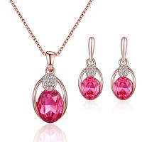 Rhinestone Zinc Alloy Jewelry Set, Stud Earring & necklace, 2 pieces & for woman & with rhinestone 11*26mm,14*28mm Approx 15.75 Inch 