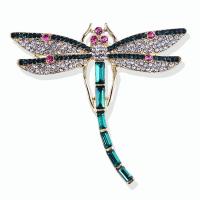 Rhinestone Zinc Alloy Brooch, Dragonfly, fashion jewelry & for woman & with rhinestone, green 
