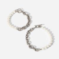 Bracelets de perles en plastique, Acier inoxydable 304, avec perle de plastique, poli, bijoux de mode & longueur différente pour le choix & pour homme, couleurs mélangées, Vendu par PC