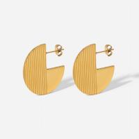 Titanium Steel Earrings, Flat Round, Vacuum Ion Plating, fashion jewelry & for woman, golden 