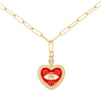Cubic Zircon Micro Pave Brass Necklace, Heart, gold color plated, micro pave cubic zirconia & for woman & enamel 470mm 