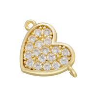 Cubic Zirconia Micro Pave Brass Connector, Heart, plated, micro pave cubic zirconia 