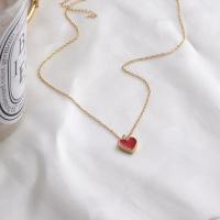 Titanium Steel Jewelry Necklace, Heart, gold color plated, for woman & enamel, red cm 