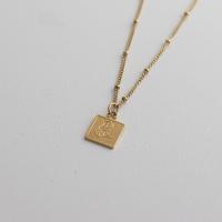 Titanium Steel Jewelry Necklace, Square, gold color plated, fashion jewelry & with flower pattern & for woman Approx 17.7 Inch 
