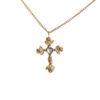 Titanium Steel Jewelry Necklace, Cross, gold color plated, fashion jewelry & for woman Approx 17.7 Inch 